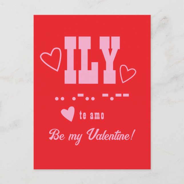 ILY Abbreviation, Be My Valentine, Pink Monogram Holiday Postcard (Front)