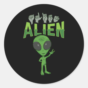 Ily Alien Asl Hand Gesture Deaf Hearing Loss Aware Classic Round Sticker