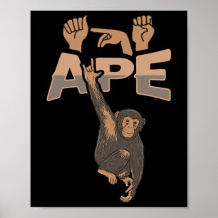 ILY APE ASL Hand Gesture Deaf Hearing Loss Awarene Poster