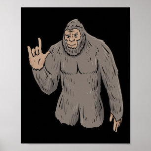 Ily Big Foot Asl Hand Gesture Deaf Hearing Loss Aw Poster