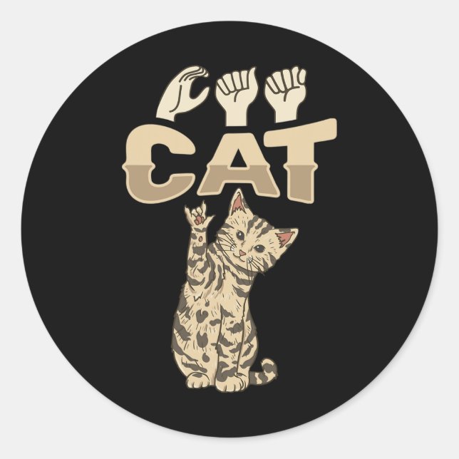 ILY Cat ASL Hand Gesture Deaf Hearing Loss Awarene Classic Round Sticker (Front)