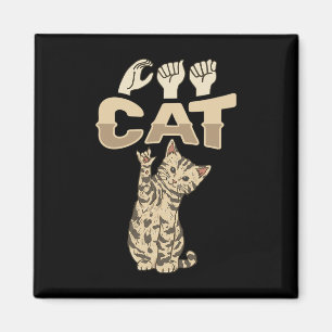 ILY Cat ASL Hand Gesture Deaf Hearing Loss Awarene Magnet