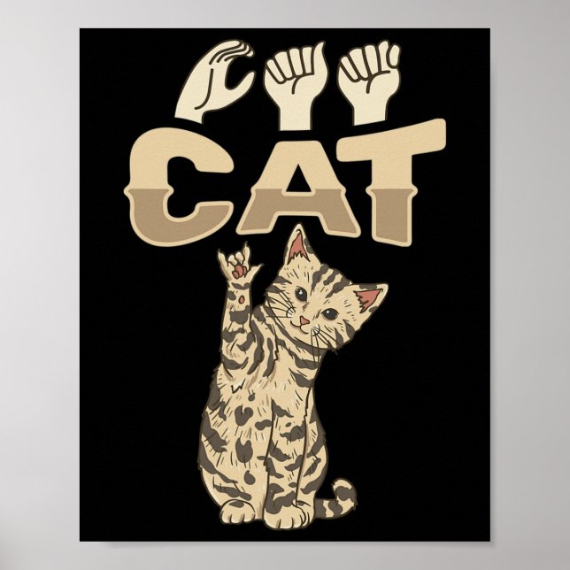 ILY Cat ASL Hand Gesture Deaf Hearing Loss Awarene Poster (Front)