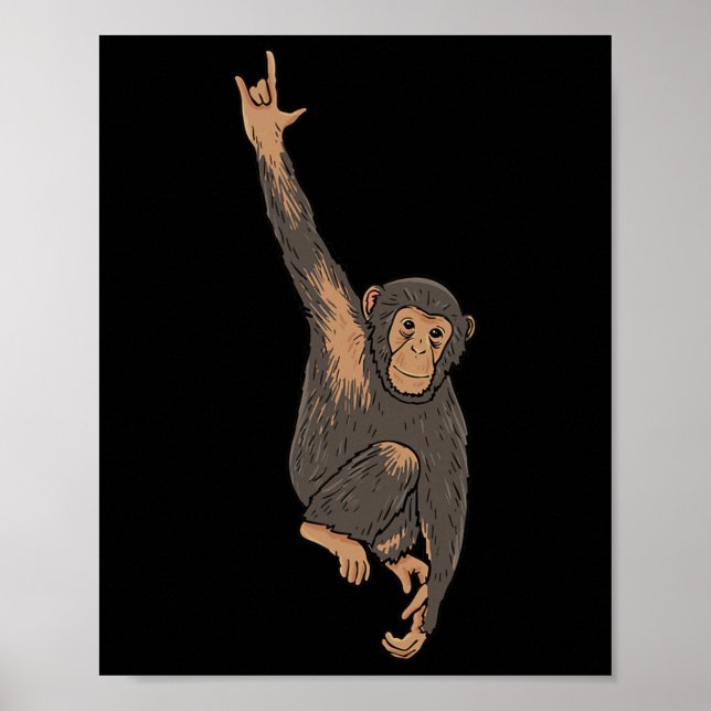 ILY Monkey ASL Hand Gesture Deaf Hearing Loss Awar Poster (Front)