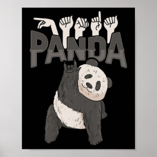ILY Panda ASL Hand Gesture Deaf Hearing Loss Aware Poster