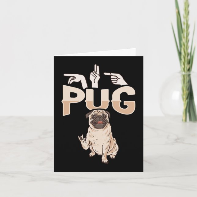 ILY Pug ASL Hand Gesture Deaf Hearing Loss Awarene Card (Front)