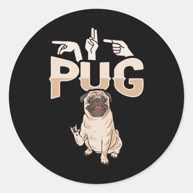 ILY Pug ASL Hand Gesture Deaf Hearing Loss Awarene Classic Round Sticker (Front)