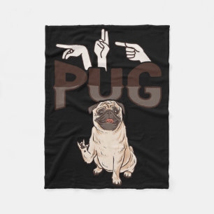 Ily Pug Asl Hand Gesture Deaf Hearing Loss Awarene Fleece Blanket