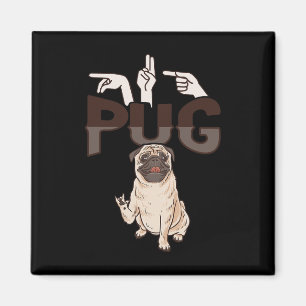 ILY Pug ASL Hand Gesture Deaf Hearing Loss Awarene Magnet