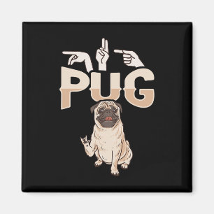 ILY Pug ASL Hand Gesture Deaf Hearing Loss Awarene Magnet