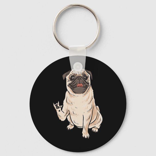 ILY PUG DOG ASL Hand Gesture Deaf Hearing Loss Awa Key Ring (Front)