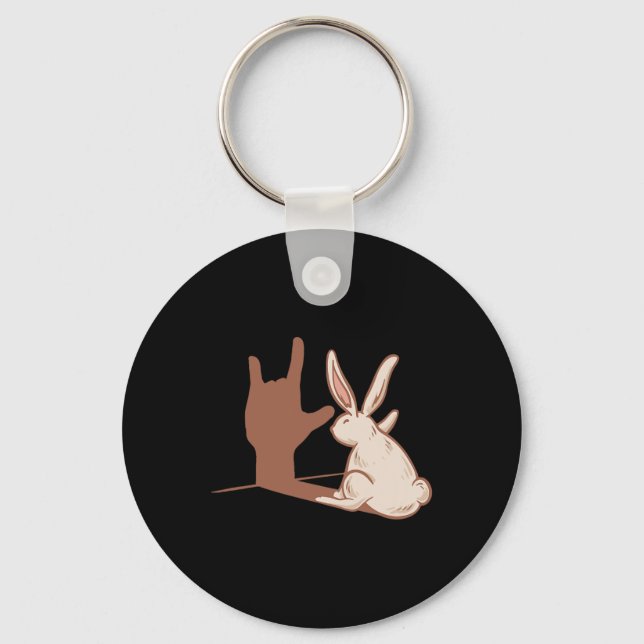 ILY Rabbit ASL Hand Gesture Deaf Hearing Loss Awar Key Ring (Front)