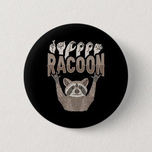ILY Racoon ASL Hand Gesture Deaf Hearing Loss Awar 6 Cm Round Badge