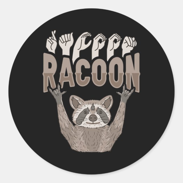 ILY Racoon ASL Hand Gesture Deaf Hearing Loss Awar Classic Round Sticker (Front)