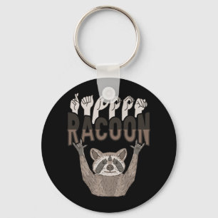 ILY Racoon ASL Hand Gesture Deaf Hearing Loss Awar Key Ring