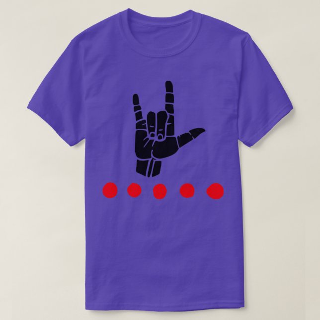 ILY sign plus red dots ASL Sign Language Design T-Shirt (Design Front)