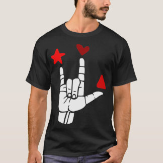 ILY sign red shapes ASL Sign Language Design T-Shirt
