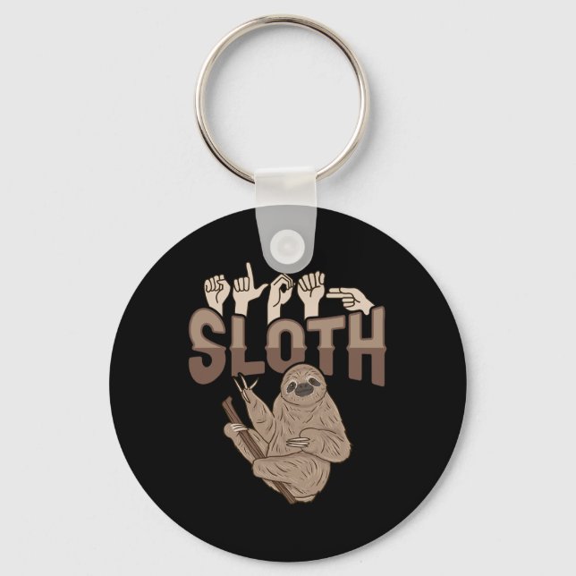 ILY Sloth ASL Hand Gesture Deaf Hearing Loss Aware Key Ring (Front)