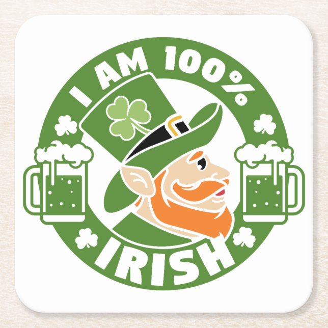 I'm 100% Irish Square Paper Coaster (Front)