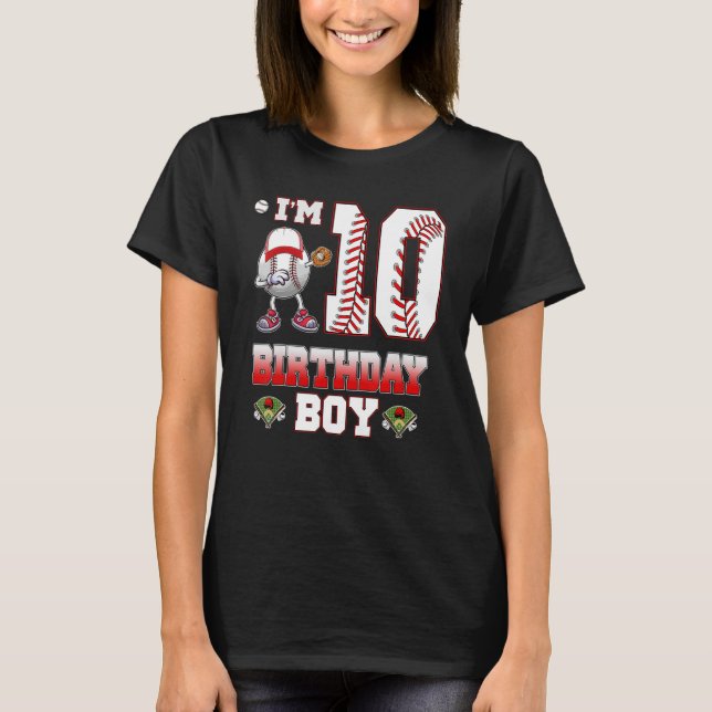 I'm 10 Years Old 10th Birthday Boy Dabbing Basebal T-Shirt (Front)