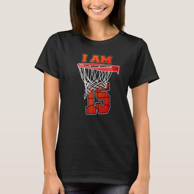 I'm 15 Basketball Theme Birthday Party Celebration T-Shirt (Front)