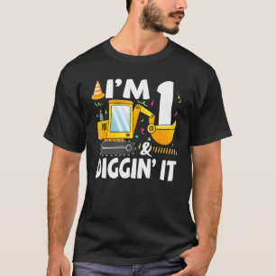 I'm 1 And Digging It 1st Birthday Excavator Kids T-Shirt