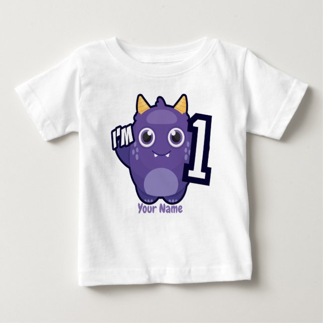 I'm 1 Purple Monster Birthday Baby T-Shirt (Front)