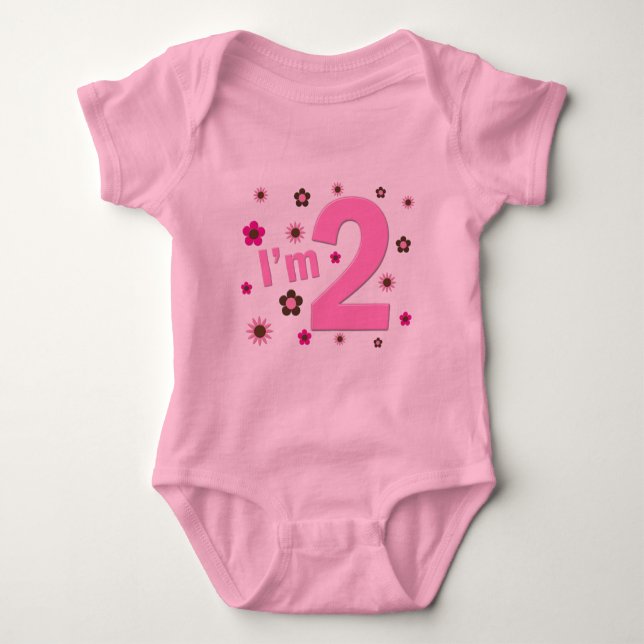 "I'm 2" Pink & Brown Flowers Baby Bodysuit (Front)