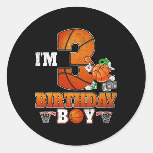 I'm 3rd Birthday Boy Basketball 3 Year Old Theme P Classic Round Sticker