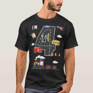 I'm 4 Birthday Boy 4th Bday Train Car Fire Truck A T-Shirt