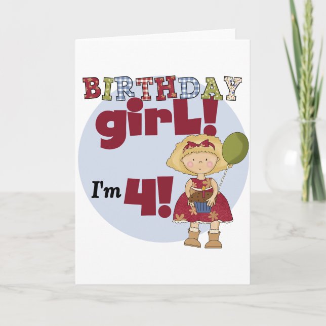 I'm 4 Birthday Girl T-shirts and Gifts Card (Front)