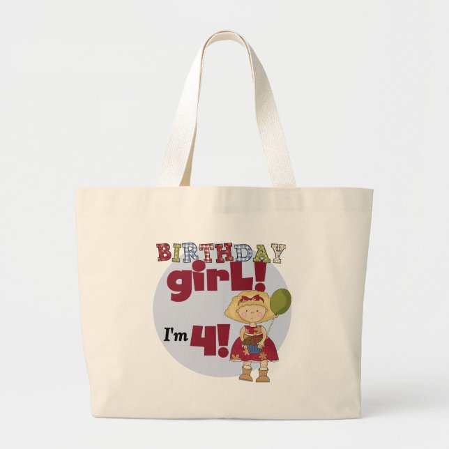 I'm 4 Birthday Girl T-shirts and Gifts Large Tote Bag (Front)