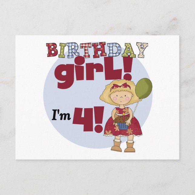 I'm 4 Birthday Girl T-shirts and Gifts Postcard (Front)