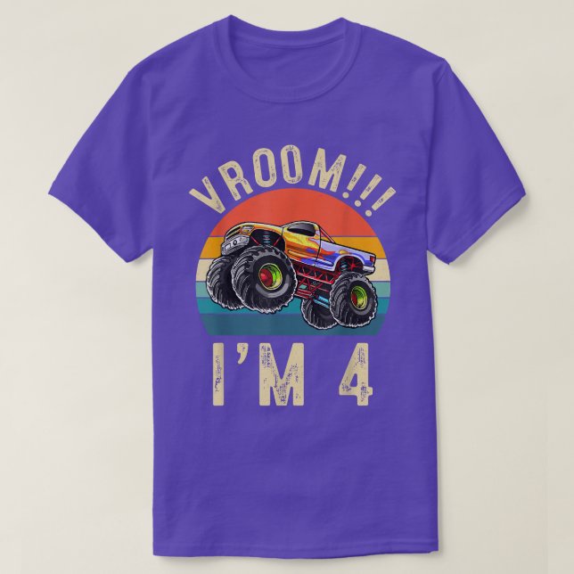 I'm 4 Years Old Vroom 4th Birthday Party Truck Car T-Shirt (Design Front)