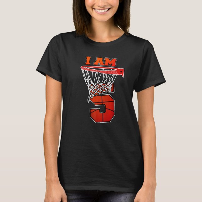 I'm 5 Basketball Theme Birthday Party Celebration  T-Shirt (Front)