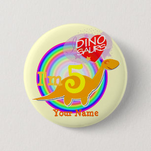 I'm 5 Birthday Party Orange Dino Your Name Button