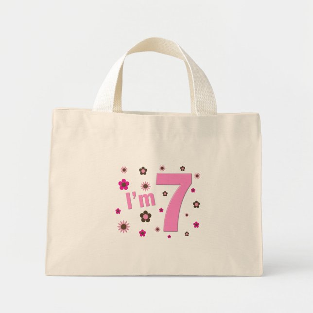 I'm 7 Pink And Brown Flowers Mini Tote Bag (Front)