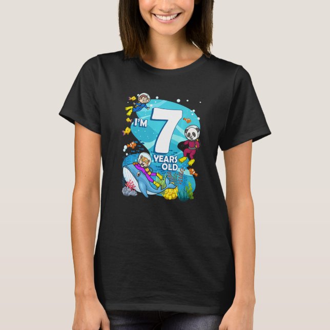 I'm 7 Years Old Ocean Scuba Diver Land Animals Bir T-Shirt (Front)