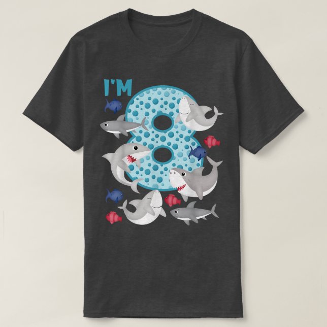 I'm 8 8th Birthday Crew Shark Theme Family Matchin T-Shirt (Design Front)