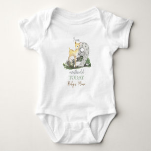I'm "9" Months Old Quote Forest Theme Baby Deer Bodysuit