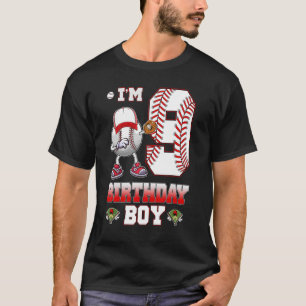 I'm 9 Years Old 9th Birthday Boy Dabbing Baseball T-Shirt