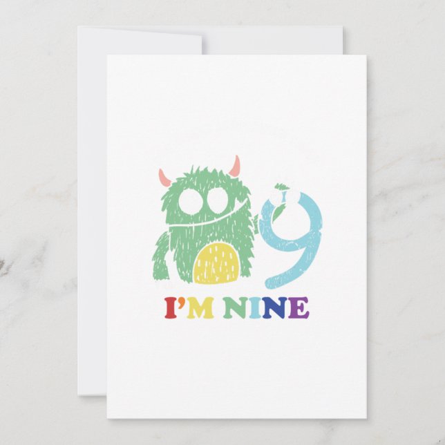 Im A Big Monster Now 9 th Birthday Party Gift Invitation (Front)