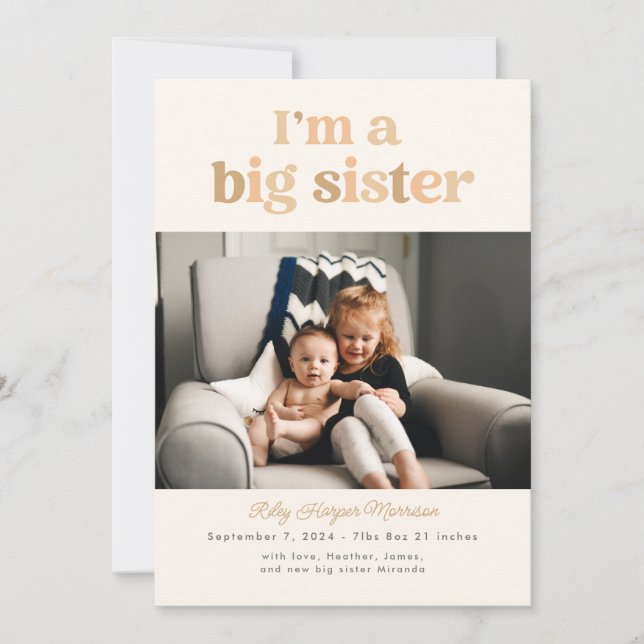 I'm a Big Sister (Neutrals) Flat Announcement Card (Front)