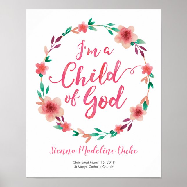 I'm a child of God personalised Baptism print (Front)