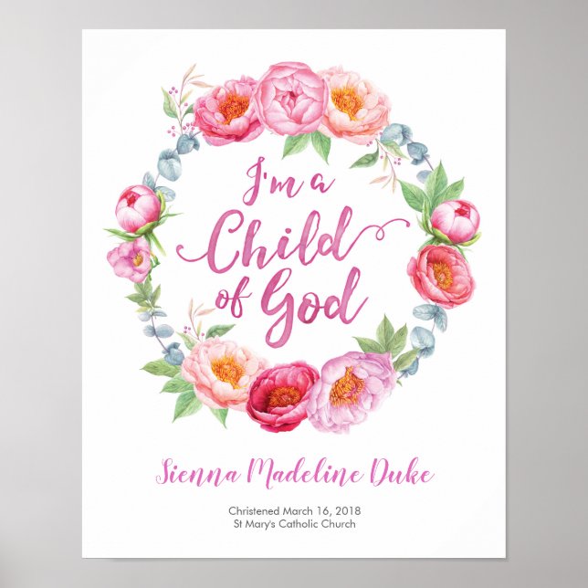 I'm a child of God personalised Baptism print (Front)