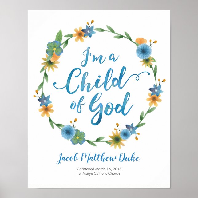 I'm a child of God personalised Baptism print (Front)