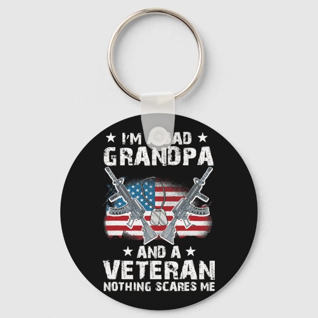 Im A Dad Grandpa and a Veteran USA Flag Veteran Fa Key Ring (Front)