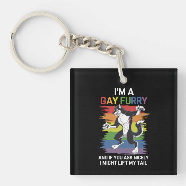 I'm A Gay Furry Fox Rainbow LGBTQ Pride Key Ring (Front)
