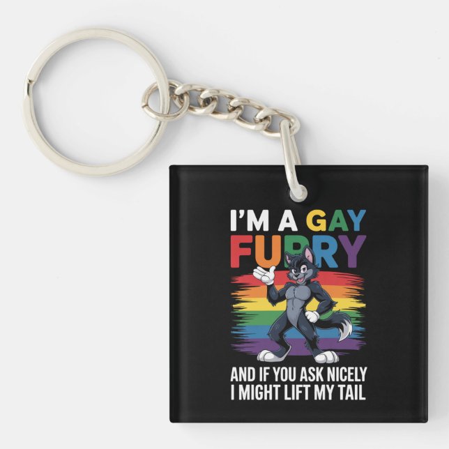 I'm A Gay Furry Rainbow Fox Wolf Pride Month Key Ring (Front)