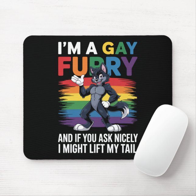 I'm A Gay Furry Rainbow Fox Wolf Pride Month Mouse Pad (With Mouse)